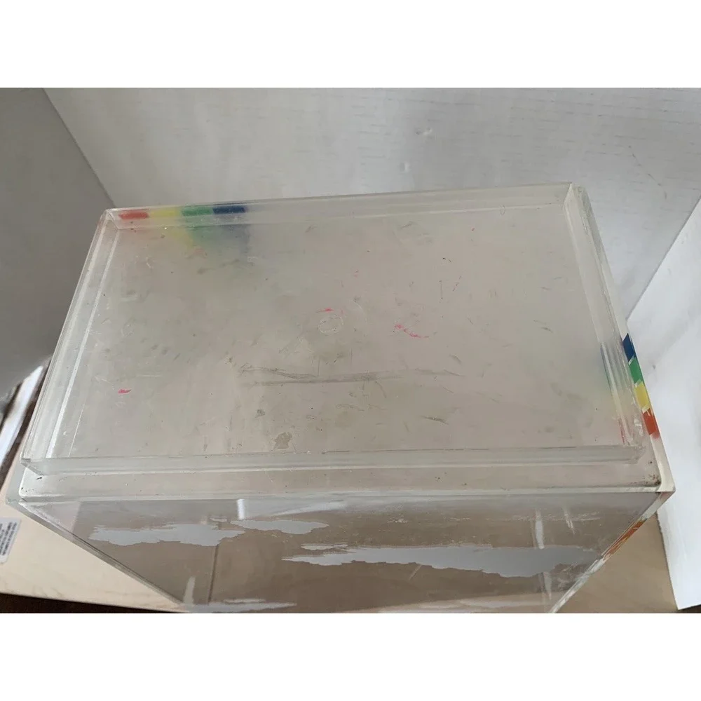 Vintage late 70s/early 80s Rainbow Clouds Lucite Acrylic Waste Bin Trash Can